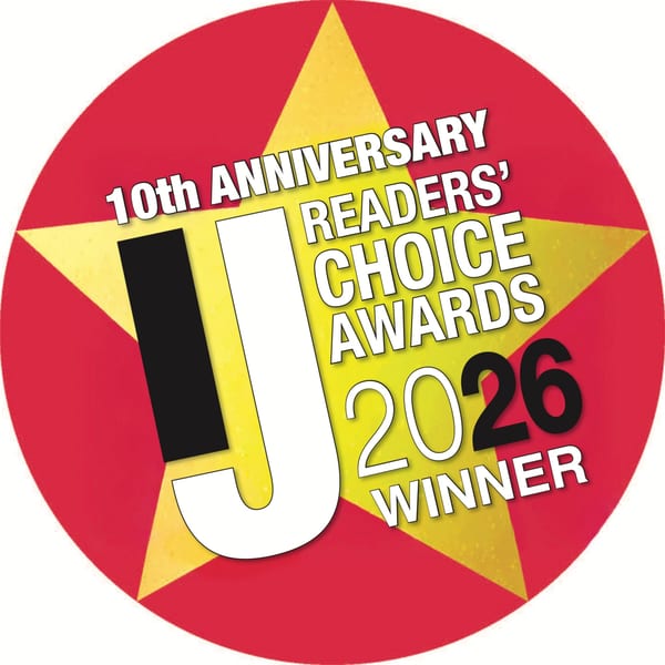 Red and yellow starburst logo for the 10th Anniversary Readers' Choice Awards 2026 Winner.