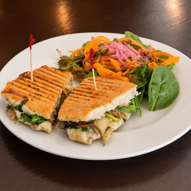 Veggie Muffuletta Panini Sandwich.