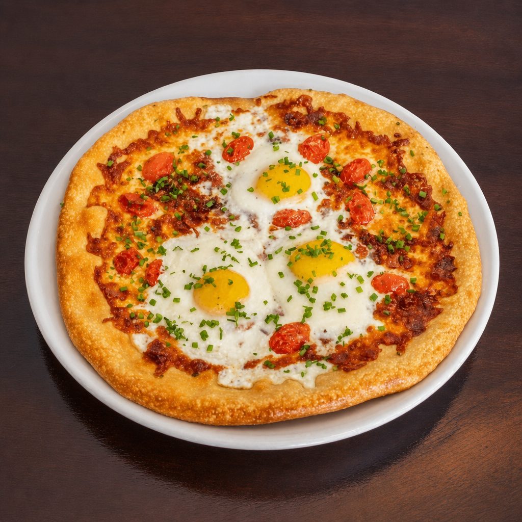 Bacon, Egg, & Tomato Tango Pizza.