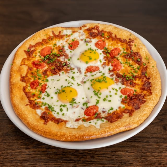 Bacon, Egg, & Tomato Tango Pizza.