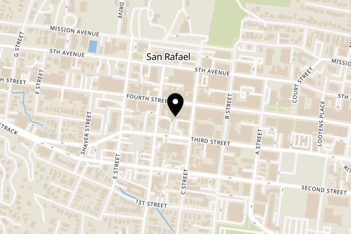 Map showing the location of Red Rooster Brick Oven on 901 B St in San Rafael